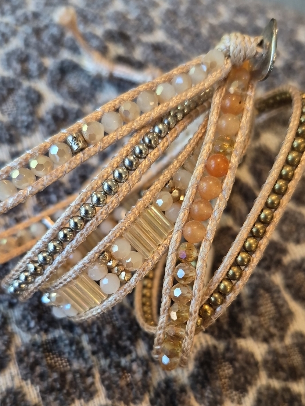 Liv Thai Bohemian Gold & Tan Hues Faceted Bead Adjustable Length Wrap Bracelet - Picture 4 of 13